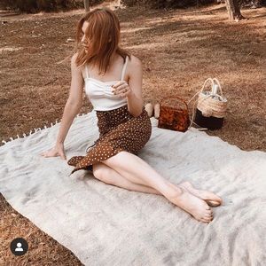 Rouje Gloria wrap tie button midi skirt polka dot rust Jeanne damas